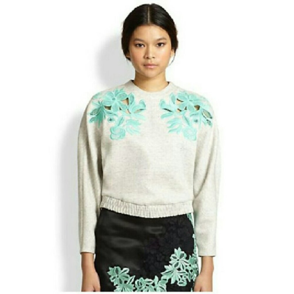 3.1 Phillip Lim Embroidered Lace Knit Cocktail Relax Cutout Pullover Sweatshirt